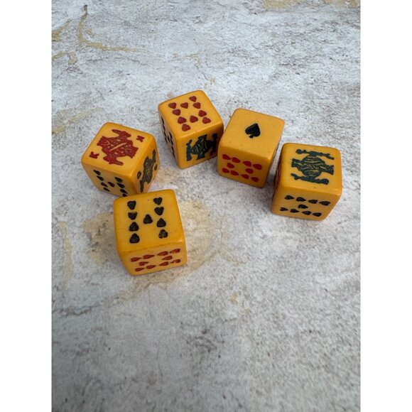Vintage Handcrafted Butterscotch Poker-Style Dice Set With Card Suit Symbols - Picture 1 of 3